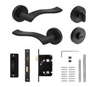 Decoranddecor - Door Handle Set - Black Bathroom Door Handle With Lock - Black Bathroom Door Lever Handles - Emblaze Range