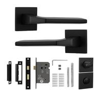 Decoranddecor - Door Handle Set - Black Bathroom Door Handle With Lock - Black Bathroom Door Lever Handles - Penta Range