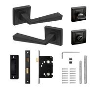Decoranddecor - Door Handle Set - Black Bathroom Door Handle With Lock - Black Bathroom Door Lever Handles - Helix Range