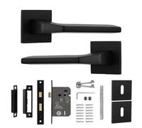 Decoranddecor - Door Handle Set - Black Internal Door Handle With Lock - Black Internal Door Lever Handles - Penta Range