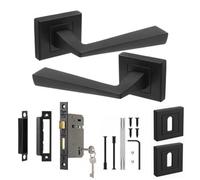 Decoranddecor - Door Handle Set - Black Internal Door Handle With Lock - Sash Lock Kit 64mm - Helix Range