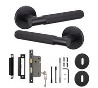Decoranddecor - Door Handle Set - Black Internal Door Handle With Lock - Sash Lock Kit 64mm - Hera Range