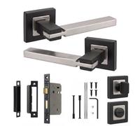 Decoranddecor - Door Handle Set - Black & Nickel Bathroom Door Handle With Lock - Bathroom Kit 64mm - Nexus Range