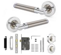 Decoranddecor - Door Handle Set - Chrome Bathroom Door Handle With Lock - Nickel Internal Door Lever Handles - Enigma Range