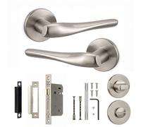 Decoranddecor - Door Handle Set - Nickel Bathroom Door Handle With Lock - Bathroom Kit 76mm - Nanda Range