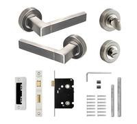 Decoranddecor - Door Handle Set - Nickel Bathroom Door Handle With Lock - Nickel Internal Door Lever Handles - Lumina Range