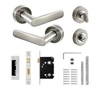 Decoranddecor - Door Handle Set - Nickel Bathroom Door Handle With Lock - Nickel Internal Door Lever Handles - Echo Range