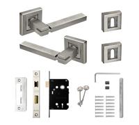 Decoranddecor - Door Handle Set - Nickel Internal Door Handle With Lock - Nickel Internal Door Lever Handles - Nexus Range