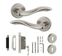 Decoranddecor - Door Handle Set - Nickel Internal Door Handle With Lock - Nickel Internal Door Lever Handles - Solace Range