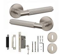 Decoranddecor - Door Handle Set - Nickel Internal Door Handle With Lock - Sash Lock Kit 64mm - Hera Range