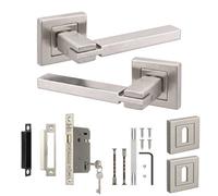 Decoranddecor - Door Handle Set - Nickel Internal Door Handle With Lock - Sash Lock Kit 64mm - Nexus Range
