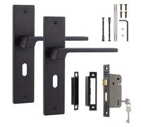 Decoranddecor - Door Handle Set On Backplate - Black Internal Door Handle With Lock - Sash Lock Kit 64mm - Spectra Range