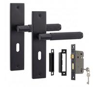 Decoranddecor - Door Handle Set On Backplate - Black Internal Door Handle With Lock - Sash Lock Kit 76mm - Hera Range