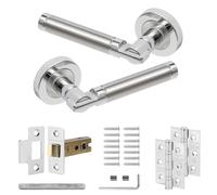 Decoranddecor Duo Colour Round Internal Door Handles - Aluminium Silver with Mortice Latch and Butt Hinge, Ideal for Bedrooms, Bathrooms & Enigma Range Style