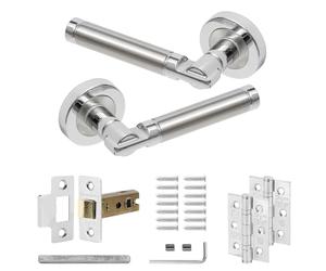 Decoranddecor Duo Colour Round Internal Door Handles - Aluminium Silver with Mortice Latch and Butt Hinge, Ideal for Bedrooms, Bathrooms & Enigma Range Style