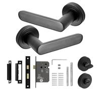 Decoranddecor Echo Matt Black Door Lever Handles - 54mm Round Rose - Aluminium - Bathroom Lock Kit