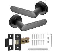 Decoranddecor Echo Matt Black Door Lever Handles - 54mm Round Rose - Aluminium - Latch Kit