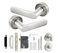 Decoranddecor Echo Satin Nickel Door Lever Handles - 54mm Round Rose - Aluminium - Bathroom Lock Kit