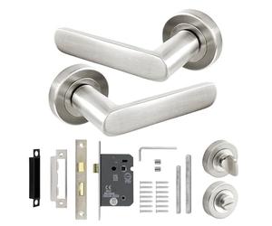 Decoranddecor Echo Satin Nickel Door Lever Handles - 54mm Round Rose - Aluminium - Bathroom Lock Kit