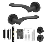 Decoranddecor Emblaze Black Door Handles Internal - Internal Door Handles with Bathroom Door Lock and Turn and Release