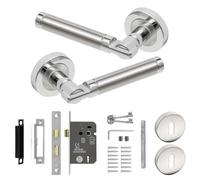 Decoranddecor Enigma Duo Colour Internal Door Handles - Aluminium Silver Round Handles with Lock and Keys - Sleek Modern Design for Bedrooms and Bathrooms