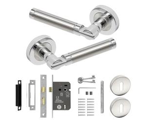 Decoranddecor Enigma Duo Colour Internal Door Handles - Aluminium Silver Round Handles with Lock and Keys - Sleek Modern Design for Bedrooms and Bathrooms