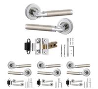 Decoranddecor Enigma Duo Finish Door Handles, Latch Kit 76mm 4 Pack | Stepped Bar Lever on Round Rose, 76mm Tubular Latch Included, Sprung Return, Fir CE Latch, Internal Doors, 4 Sets