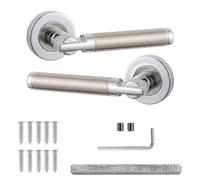 Decoranddecor Enigma Duo Finish Internal Door Handles, 1 Pair | Stepped Bar Lever on Round Rose, Sprung Return, 8mm Spindle, Bolt Through & Screw Fixings, Internal Doors, 1 Pair