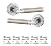 Decoranddecor Enigma Duo Finish Internal Door Handles 6 Pack | Stepped Bar Lever on Round Rose, Sprung Return, 8mm Spindle, Bolt Through & Screw Fixings, Internal Doors, 6 Pairs