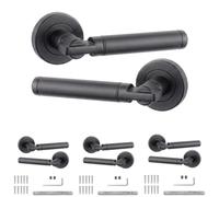 Decoranddecor Enigma Matt Black Internal Door Handles 4 Pack | Stepped Bar Lever on Round Rose, Sprung Return, 8mm Spindle, Bolt Through & Screw Fixings, Internal Doors, 4 Pairs