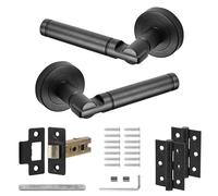 Decoranddecor Enigma Matt Black Internal Door Handles - Aluminium Handle Sets with Mortice Latch and Hinge - Sleek and Durable Design for Wooden Interior Doors in Homes, Offices, and Bedrooms