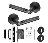 Decoranddecor Enigma Round Door Handles - Aluminium Matt Black Internal Handle Sets with Lock and Keys - Sleek Design for Wooden Interior Doors