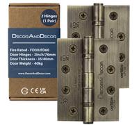 Decoranddecor - Fir Ball Bearing Door Hinge 102mm (4 Inch) - Antique Brass - Pair (2 Hinges)
