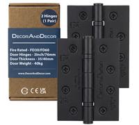 Decoranddecor - Fire Rated Ball Bearing Door Hinge 102mm (4 Inch) - Matt Black - Pair (2 Hinges)