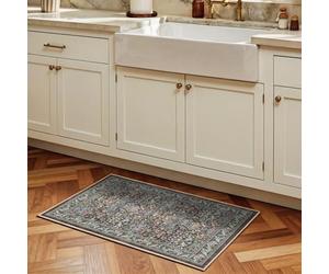 Decoranddecor Floral Entryway Rug, 60x90cm - Non-Slip, Stain Resistant, Pet Friendly, Vintage Style Bedroom Easy Clean Durable Carpet - Orlina