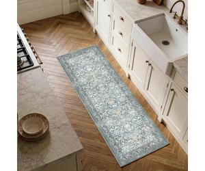 Decoranddecor Floral Hallway Runner Rug, 60x180cm - Non-Slip, Low Pile, Pet Friendly, Entryway, Kitchen, Easy Clean Durable Carpet - Zafira