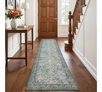 Decoranddecor Floral Washable Hallway Runner Rug 60x240cm Non-Slip | Green Hall Runner, Kitchen Runner, Machine Washable Rug, Area Rug, 6mm Low Pile, Pet Friendly, Stain Resistant