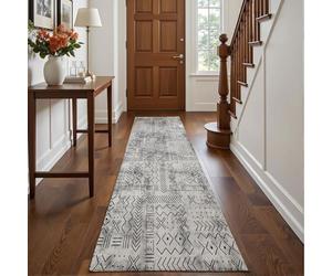 Decoranddecor Geometric Hallway Runner Rug, 60x240cm - Washable, Low Pile, Pet Friendly, Entryway, Kitchen, Easy Clean Durable Carpet - Velano