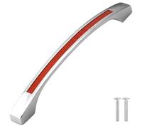 Decoranddecor Glow Bow Polished Chrome Kitchen Bathroom Bedroom Cabinet Door Knobs Drawer Furniture Handles (192mm Hole Center, Chrome + Red)