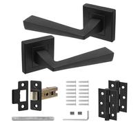 Decoranddecor Helix Square Door Handles - Aluminium Matt Black Door Levers for Interior Doors - Internal Handle Sets with Mortice Latch and Butt Hinge