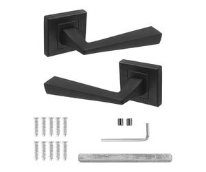 Decoranddecor Helix Square Door Handles - Aluminium Matt Black Internal Handle Sets - Modern Design for Wooden Interior Doors in Homes and Offices