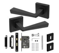Decoranddecor Helix Square Door Handles - Aluminium Matt Black Internal Handle Sets with Lock and Keys - Modern Design for Wooden Interior Doors in Homes