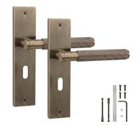 Decoranddecor Hera Antique Brass Backplate Door Handles, Key Hole | Knurled Lever Pair on Plain Backplate, Fits 64mm & 76mm UK Sash Locks, Lock Sold Separately, Interior Door Handles, 1 Pair