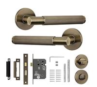 Decoranddecor Hera Antique Brass Internal Door Handles - Aluminium Handle Sets with Bathroom Lock and Turn Release - Elegant and Durable Design for Wooden Interior Doors in Homes and Offices