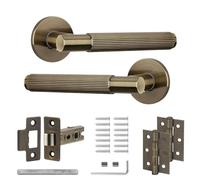 Decoranddecor Hera Antique Brass Internal Door Handles - Aluminium Handle Sets with Fire-Rated Tubular Latch and Hinge - Elegant and Durable Design for Wooden Interior Doors in Homes and Offices