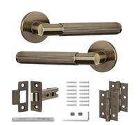 Decoranddecor Hera Antique Brass Internal Door Handles - Aluminium Handle Sets with Fire-Rated Tubular Latch and Hinge - Elegant and Durable Design for Wooden Interior Doors in Homes and Offices