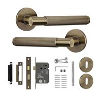Decoranddecor Hera Antique Brass Internal Door Handles - Aluminium Handle Sets with Lock and Keys - Elegant and Durable Design for Wooden Interior Doors in Homes, Offices, and Bedrooms