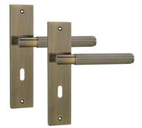 Decoranddecor Hera Antique Brass Keyhole Backplate Door Handles Set - Lever Operation with Knurled Texture for Secure Internal Door Hardware in Traditional and Modern Spaces