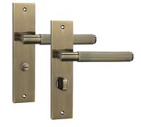 Decoranddecor Hera Antique Brass Knurled Backplate Door Handles Set with Bathroom Thumb-Turn Lever - Secure Internal Door Hardware for Commercial and Residential Installations