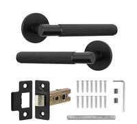 Decoranddecor Hera Black Door Handles Internal - Aluminium Matt Black Door Handle Sets for Wooden Interior Doors - Internal Door Handles with Mortice Latch - Hera Range